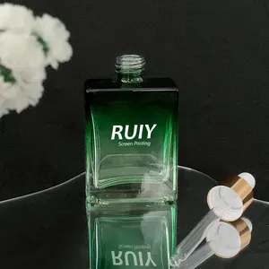 Custom Luxury Square Perfume Glass Bottle Dropper For Personal Care Essential Oil Bottle Travel Bottle Gradient Green