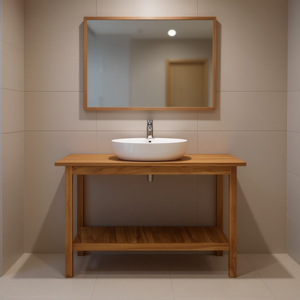 Solid Teak Wood Bathroom Vanity Cabinet 52x17.7x29.5 Floor Standing <b>Rectangular</b> Light Finish Traditional Style - Product Image 2