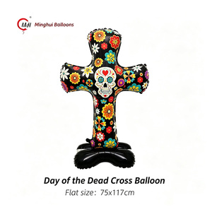 Globo de aluminio de pie para Halloween con diseños de Calavera, Esqueleto, Calabaza, Fantasma, Pirata, Bruja, Día de Muertos, Lápida y Cruz - Product Image 6