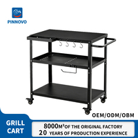Table de barbecue au charbon de bois Pinniu en acier inoxydable avec 4 roulettes mobiles, poignée latérale et fonctionnalités multifonctionnelles pour l'extérieur
