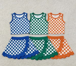 Ensembles de vêtements pour bébés filles, chemises sans manches à carreaux, jupes à volants, shorts, ensembles de yoga actifs - Product Image 1