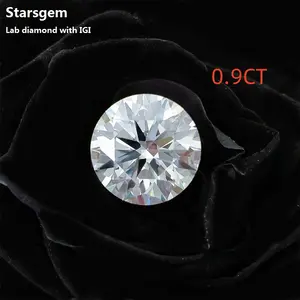 starsgem 0.9ct IGI证书圆形DEF彩色vs vvs实验室种植钻石，用于标记白金耳钉戒指