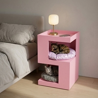 Table d'appoint 2-en-1 pour chat avec 2 coussins amovibles, lit pour chat en peinture grainée rose, meuble démontable