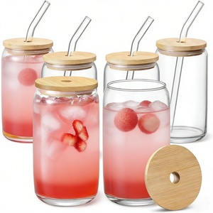 ชุดแก้วแก้วน้ำ 8 ใบ ขนาด 16 ออนซ์ 500 มล. พร้อมฝาปิด หลอดดูด แปรงทำความสะอาด รูปทรงกระป๋อง ทนความร้อน ใช้กับช่องแช่แข็งได้ ดีไซน์ทันสมัย สำหรับใช้ในบ้านและงานปาร์ตี้ - Product Image 1