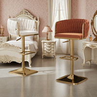 Chaise de bar pivotante en velours de luxe avec base dorée, réglable en hauteur, chaise de bar confortable pour îlot de cuisine, chaises de bar pour la maison