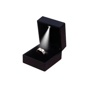 Caixas de joias de couro de pu, luxuosas, led, alta qualidade, preta, de casamento, caixa de presente romântico ou casos