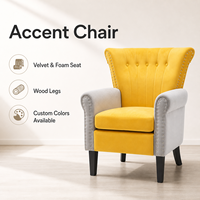 Hot-Sale Salon Wing Back Arm Chair Fauteuil confortable en velours bleu rembourré
