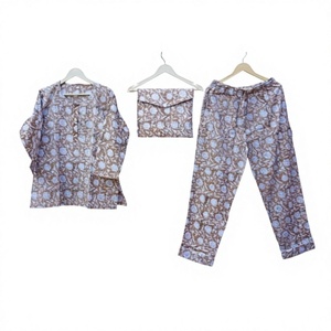 Women's Pure 100%Cotton <b>Pajama</b> Set Handmade Lightweight Floral-Print Nightgown Soft Summer Autumn Sleepwear for Spring <b>Suit</b> - Product Image 1