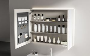 Mueble de <span class=keywords><strong>Baño</strong></span> Flotante de Acero Inoxidable de Lujo, Color Blanco Cálido, con Triple <span class=keywords><strong>Espejo</strong></span> Deslizante, Tiradores Dorados y <span class=keywords><strong>Luz</strong></span> LED para <span class=keywords><strong>Baño</strong></span> Principal - Product Image 6
