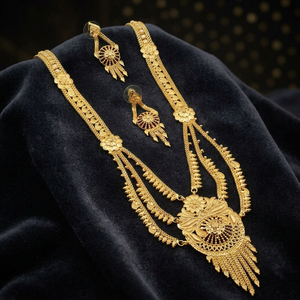 ขายส่งสร้อยคอทองคำ 14K18K24K ลายดอกไม้แบบรานี ฮาร์ ดีไซน์ดั้งเดิม ชุดเครื่องประดับแฟชั่นทองเหลือง - Product Image 5