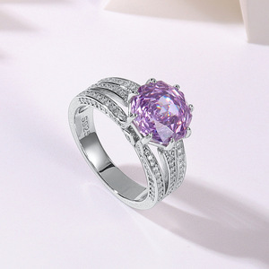Anillo de Moda para Mujer, Color D E, 1 Quilate, Menos de 4 mm, Anillo de Joyería de Moissanita, Plata de Ley S925, Anillo de Moissanita Rosa y Morado para Mujer - Product Image 5