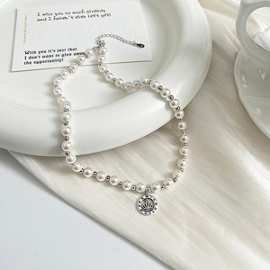 925 Sterling <b>Silver</b> Pearl Necklace With Crown Charm For Women Elegant <b>Choker</b> Everyday Wear - Product Image 3
