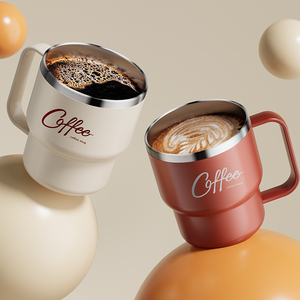Tasse à café isotherme à double paroi en acier inoxydable 304 avec poignée, portable, anti-fuite, pour étudiants, pour eau, lait et café - Product Image 2