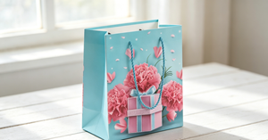 Sac cadeau floral en papier, fabriqué en carton épais et couché, avec poignées en corde de papier, impression couleur intégrale, découpe à la presse. - Product Image 2