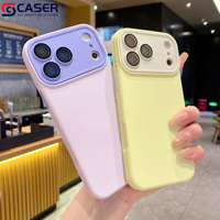 Coque de téléphone en silicone liquide souple avec protection d'objectif anti-usure et bouton IA, motif color block et grande fenêtre, pour iPhone 17 Pro