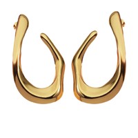 Boucles d'oreilles créoles épaisses et courbées minimalistes, plaquées or 14 carats, finition polie, forme C sculpturale abstraite et organique, pour femme