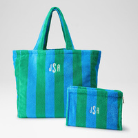 Bolsa de Mano de Tela de Rizo con Rayas Bordadas Personalizadas al por Mayor, Bolsa de Playa de Algodón, Bolsa de Viaje para Mujer