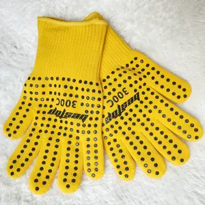 Seeway 300C negro Bbq guantes resistentes al calor Forro de algodón de silicona