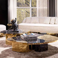 Table basse de salon de luxe personnalisée combinaison moderne en acier inoxydable et marbre de luxe léger pour l'utilisation de meubles de maison