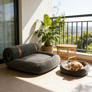 Divano per Animali Domestici di Lusso con Telaio Integrato Anti-Oscillazione a Forma di U in Velluto Grigio Scuro ad Alta Densità, Morbido e Traspirante, Universale per Cani e Gatti - Product Image 2