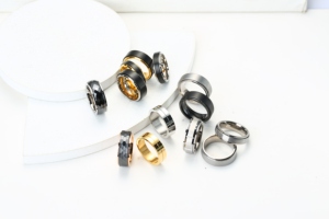 Đánh bóng xoay spinner Nhẫn lo lắng cứu trợ bạc đen rãnh <span class=keywords><strong>Inlay</strong></span> Fidget ban nhạc vonfram Titan vòng cho nam giới phụ nữ cậu bé - Product Image 3