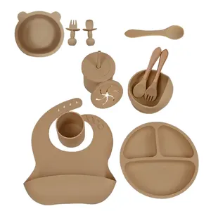 Горячая распродажа, современная детская посуда для еды, принадлежности для еды, без Bpa, силиконовый набор для кормления детей с разделительной пластиной, присоска