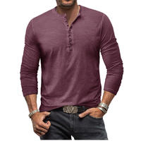 T-shirt ajusté tie-dye rétro à manches longues pour homme, T-shirt pour homme à col en V délavé et vieilli