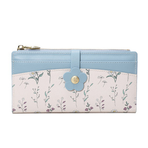 Cartera Larga de Cuero PU con Diseño de Flores para Mujer, Monedero con Botón, Delgado, para Monedas y Billetes, de Poliéster Resistente - Product Image 2