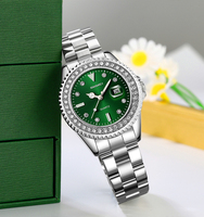 Nouveau style élégant et classique avec des accents en alliage rose jade et verre orné de diamants, affichage de la date, logo personnalisable