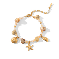 Bracelet réglable en acier inoxydable avec perles étoile de mer et coquillage, design Niche Océanique, pour femme, plage d'été