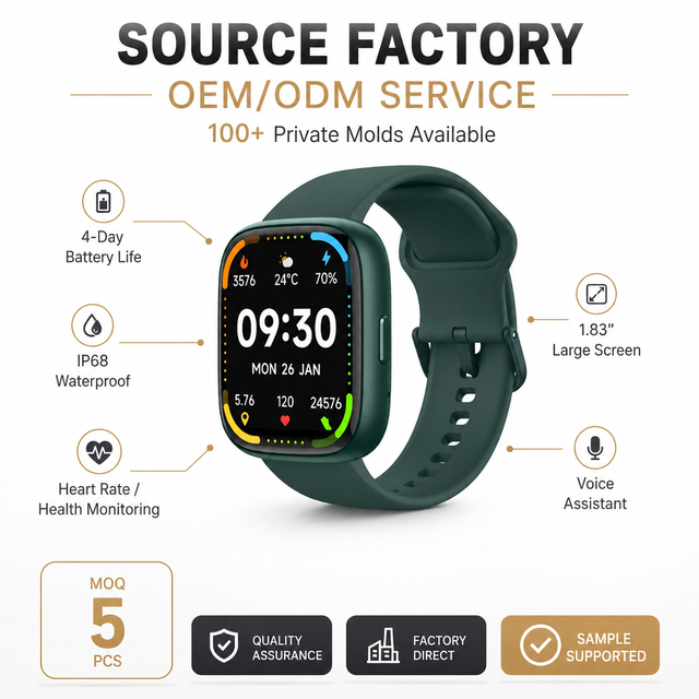 IDW26 1.83" TFT Silicone Band Alexa IP68 Android Sport Smart Watch Health Fitness Tracker Heart Rate Sleep Monitor Alloy Case