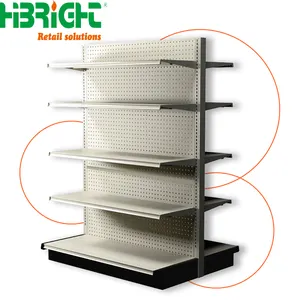 White Metallic Heavy Duty Market Convenience Store Supermarket Gondola Display Rack Shelves