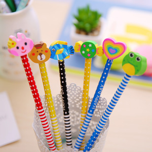 Personnalisé Kawaii bois HB <span class=keywords><strong>Graphite</strong></span> en vrac <span class=keywords><strong>dessin</strong></span> crayons gomme Topper avec motif hexagonal école utiliser ensembles emballés - Product Image 2