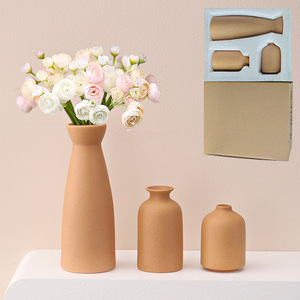 Practical Hot Sale Modern Creative Brown Ceramic <b>Vase</b> Three Piece <b>Set</b> for Living Room Entryway Home Decor Display - Product Image 3