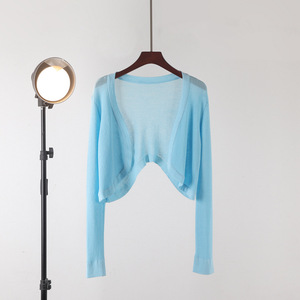 Verão das mulheres Ice <span class=keywords><strong>Silk</strong></span> Cardigan Casual Blusa Curta Proteção Solar Fino Xale De Malha Suspender Saia Outer Top para o Inverno