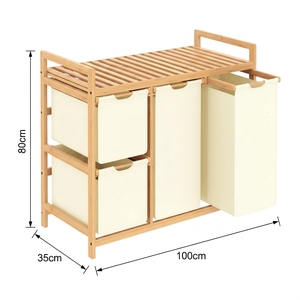 Étagère <span class=keywords><strong>de</strong></span> rangement pour linge en bambou à 3 niveaux, écologique, <span class=keywords><strong>avec</strong></span> panier à linge coulissant et tiroirs, organisateur <span class=keywords><strong>de</strong></span> <span class=keywords><strong>salle</strong></span> <span class=keywords><strong>de</strong></span> <span class=keywords><strong>bain</strong></span>, vente en gros usine - Product Image 4
