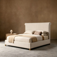 Lit plateforme moderne en cuir italien minimaliste, luxueux, écologique, rembourré et doux, à profil bas avec pied de lit allongé