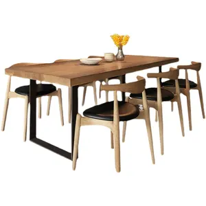 Yq jenmw mesa de jantar, retrô, ferro forjado, madeira sólida, retangular, mesa de jantar e cadeira combinação