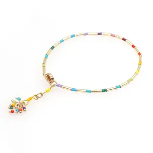 Einfache ethnische bunte Samen perlen Quaste Armbänder Handgemachte Regenbogen Perlen lange Quaste Armband
