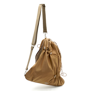 Korean Made Light <b>Weight</b> Nylon Bag In Misty Tan With A Side Zipper For Easy <b>Storage</b> And A Detachable Strap - Product Image 1