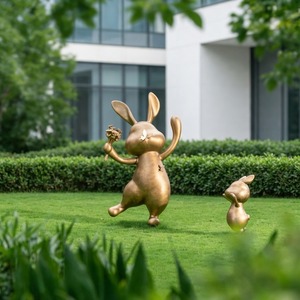 Statue de lapin en résine dorée, sculpture artistique, ornement animalier pour la décoration de la maison et du jardin - Product Image 6
