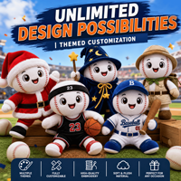 Mascotte en peluche de baseball, conception de personnages OEM ODM, commande en gros, usine de jouets en peluche, merchandising de marque, vente en gros d'animaux en peluche