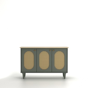 Aparador Moderno de Ratán con Membrana Verde Oliva y Acabado en Roble Sonoma - Product Image 3