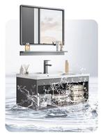 Meuble-lavabo mural en PVC pour hôtel avec vasque en céramique et miroir intelligent pour projets d'appartements et rénovation en gros