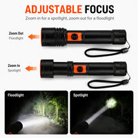 Lampe torche tactique portable USB-C avec zoom, laser blanc LED, faisceau réglable, en aluminium, rechargeable, pour la randonnée