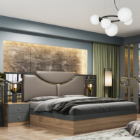 Ensemble de chambre à coucher moderne en bois et cuir MULUNKA, 5 pièces, petit lit avec rangement, 2 tables de chevet, armoire, meubles de maison