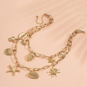 Multi-capa océano estilo chapado en oro de aleación de tortuga estrella de mar Conce de personalidad bohemio grueso collar de cadena - Product Image 4