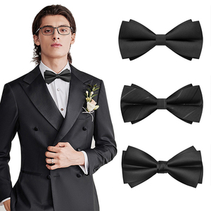 Wedding Party Business Formal Suit Accessories Metal Clips Adjustable Straps Full <strong>Black</strong> <strong>Bow</strong> <strong>Tie</strong> - Product Image 1