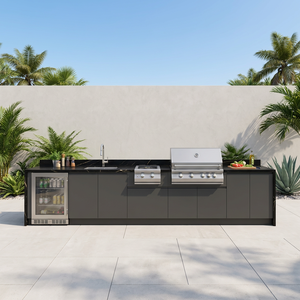 Cocina <span class=keywords><strong>Exterior</strong></span> Modular Minimalista de Acero Inoxidable 304 en Negro Mate con Parrilla y Refrigerador de 58L - Product Image 1