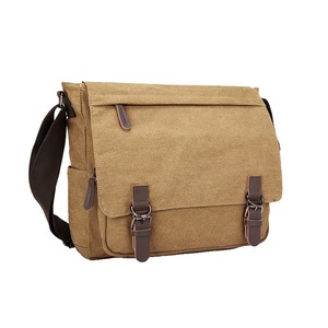 Canvas Crossbody Bag Large <b>Medium</b> Khaki Wear Resistant Business Laptop Bag For Leisure Travel - Product Image 1